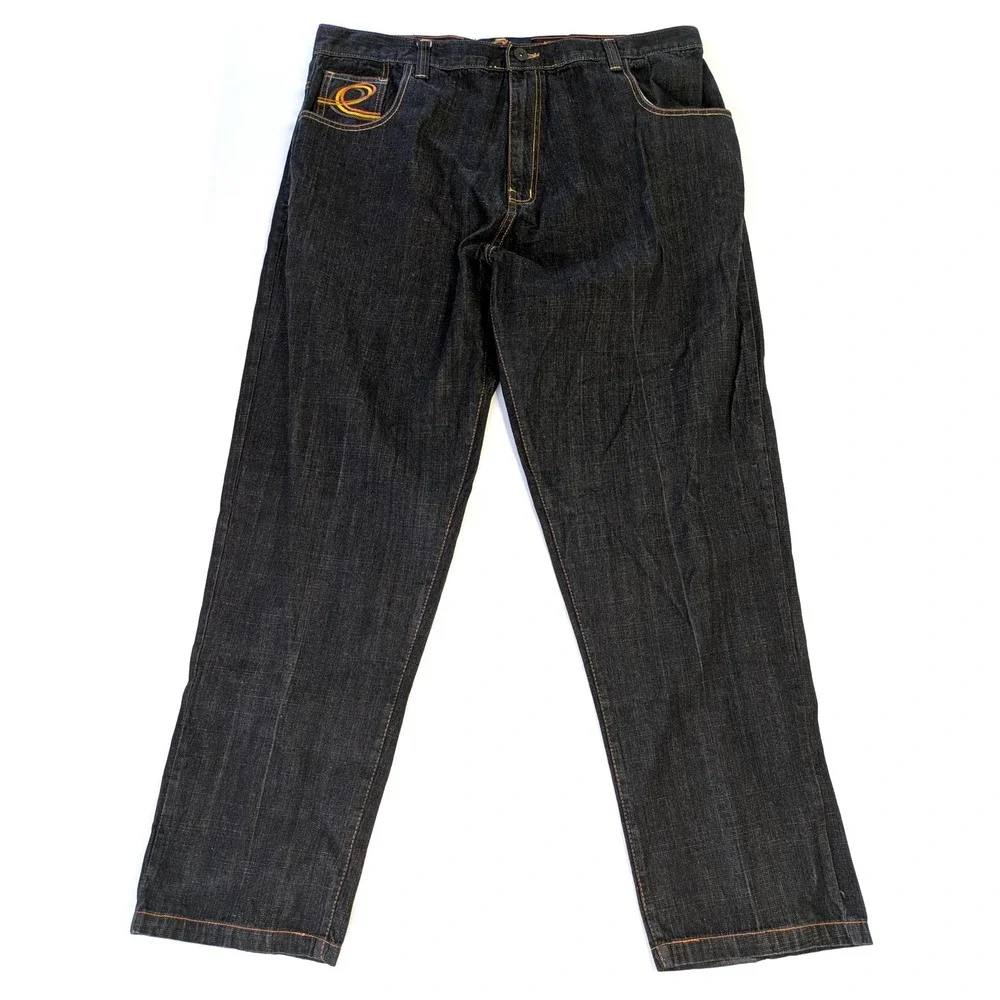 Evolution In Design Mens Baggy Jeans Dark Wash Embroidered Logo 44x34 Y2K Street